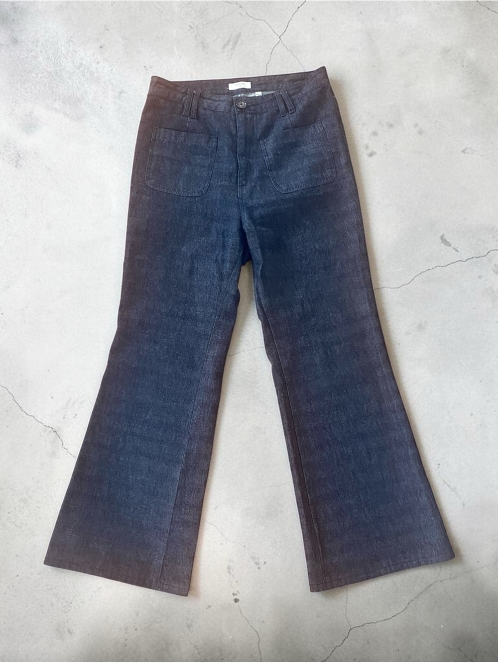 Billy Reid Women's Dark Wash Denim Trouser Pants Size 10 Patch Pocket Wide Leg